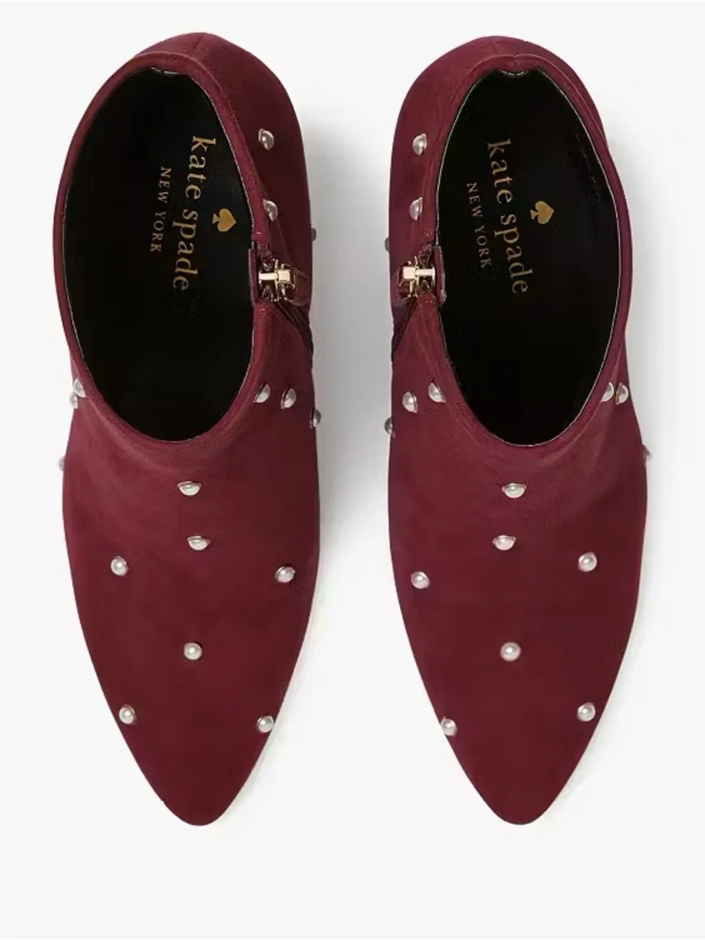 Like New Kate Spade Burgundy Pearl-Embellished Suede Ankle Boots Booties Size 6